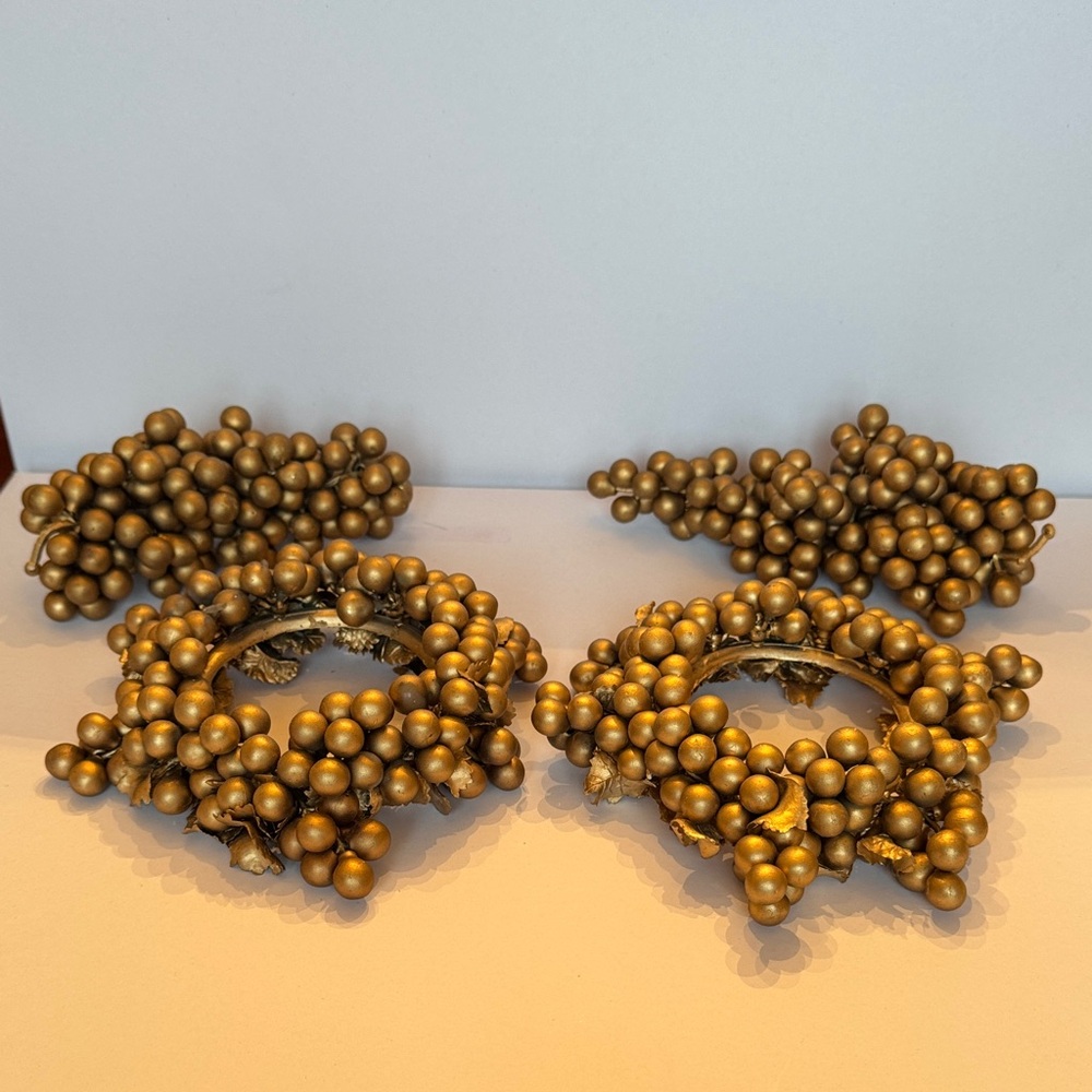 Pottery Barn Gold Rubber Grape Candle Rings Set and grapes vintage